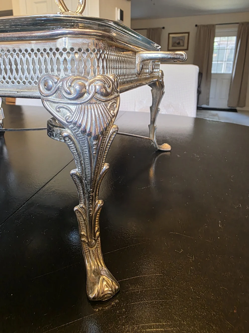 Source Unknown Silver Double Chafing Dish with Ornate Stand